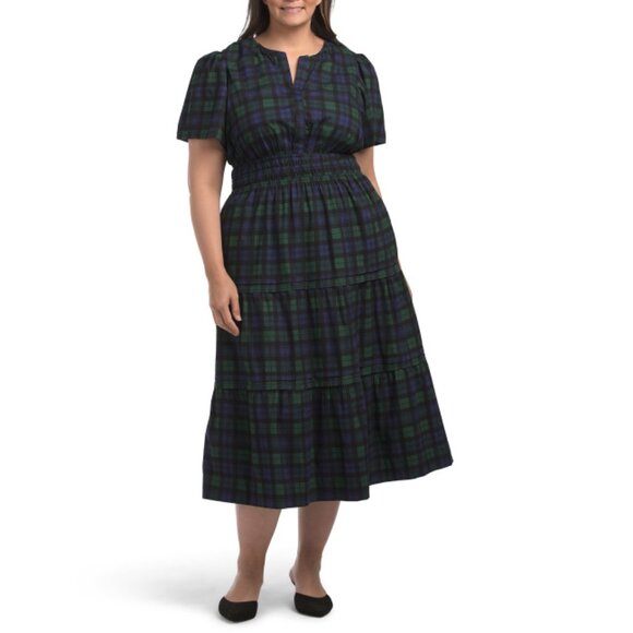 LEA Black Plus Blackwatch Ruched Waist Maxi Dress - Picture 1 of 2